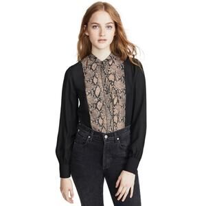 FRAME Women’s Silk Color Blocked Black Snack Print Long Sleeve Blouse